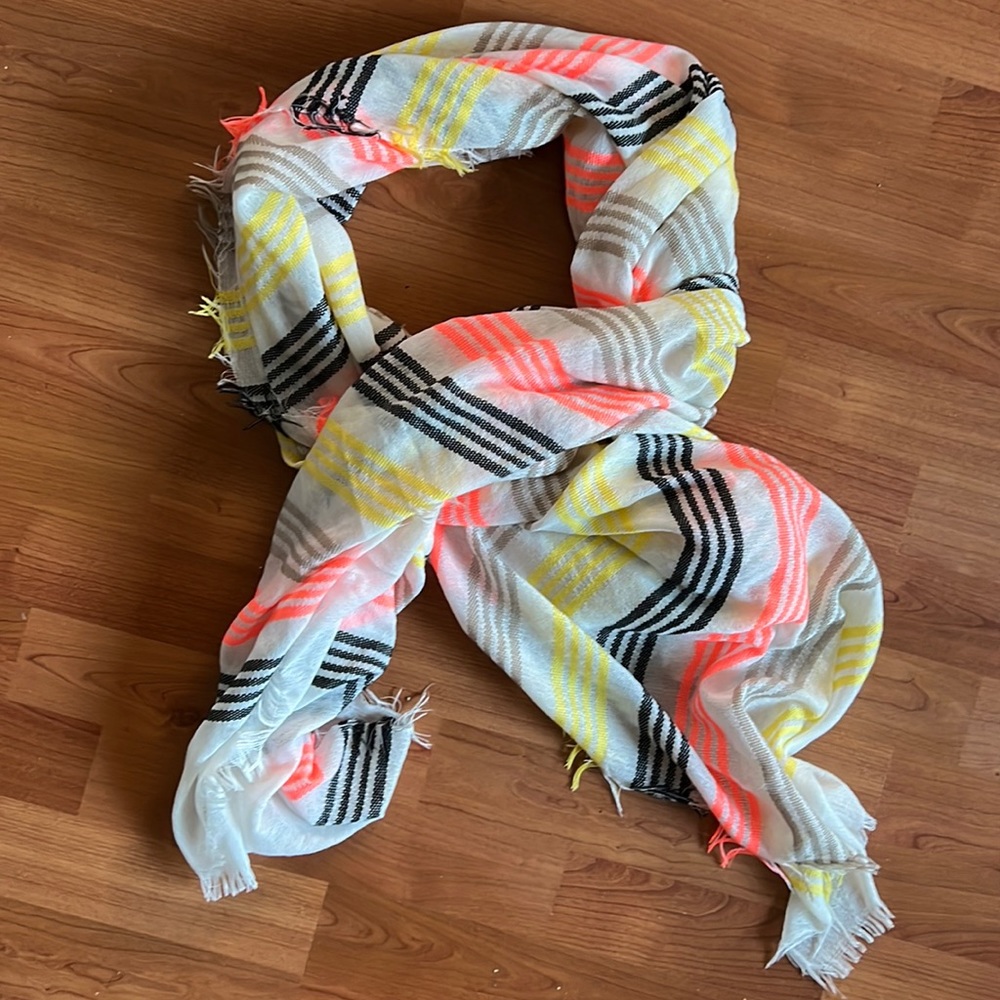 Yellow, Pink and Black Striped Fall Scarf